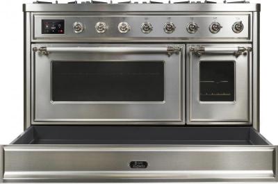 48" ILVE Majestic II Dual Fuel Liquid Propane Freestanding Range with Chrome Trim in Stainless Steel - UM12FDNS3/SSC LP