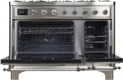 48" ILVE Majestic II Dual Fuel Liquid Propane Freestanding Range with Chrome Trim in Stainless Steel - UM12FDNS3/SSC LP