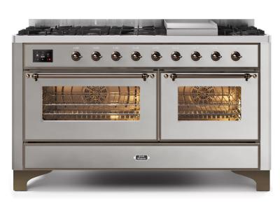 60" ILVE Majestic II Dual Fuel Natural Gas Freestanding Range With Bronze Trim In Stainless Steel - UM15FDNS3/SSB NG