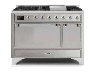 48" ILVE Majestic II Dual Fuel Natural Gas Freestanding Range with Chrome Trim in Stainless Steel  - UM12FDQNS3/SSC NG