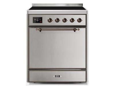 30" ILVE Majestic II Electric Freestanding Range With Bronze Trim in Stainless Steel - UMI30QNE3/SSB