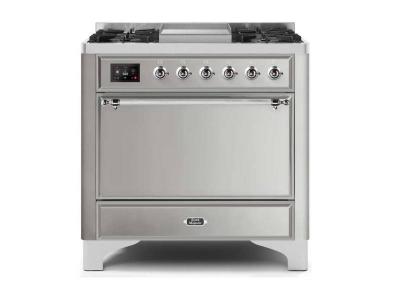 36" ILVE Majestic II Dual Fuel Natural Gas Freestanding Range with Chrome Trim in Stainless Steel - UM09FDQNS3/SSC NG