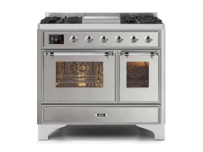 40" ILVE Majestic II Dual Fuel Natural Gas Freestanding Range with Chrome Trim in Stainless Steel - UMD10FDNS3/SSC NG