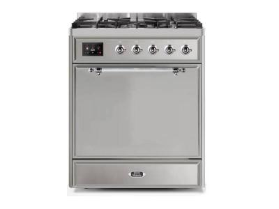 30" ILVE Majestic II Dual Fuel Natural Gas Freestanding Range with Chrome Trim in Stainless Steel - UM30DQNE3/SSC NG