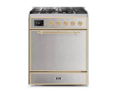 30" ILVE Majestic II Dual Fuel Liquid Propane Freestanding Range with Brass Trim in Stainless Steel - UM30DQNE3/SSG LP