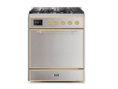 30" ILVE Majestic II Dual Fuel Natural Gas Freestanding Range with Brass Trim in Stainless Steel - UM30DQNE3/SSG NG