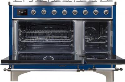 48" ILVE Majestic II Dual Fuel Range with Chrome Trim in Blue - UM12FDNS3MBC-LP