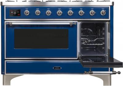 48" ILVE Majestic II Dual Fuel Range with Chrome Trim in Blue - UM12FDNS3MBC-LP