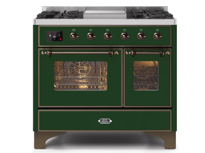 40" ILVE Majestic II Dual Fuel Range with Bronze Trim in Emerald Green - UMD10FDNS3EGB-NG