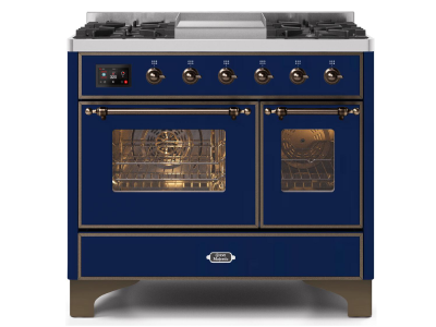 40" ILVE Majestic II Dual Fuel Range with Bronze Trim in Blue - UMD10FDNS3MBB-NG