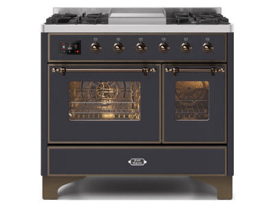 40" ILVE Majestic II Dual Fuel Range with Bronze Trim in Matte Graphite - UMD10FDNS3MGB-NG