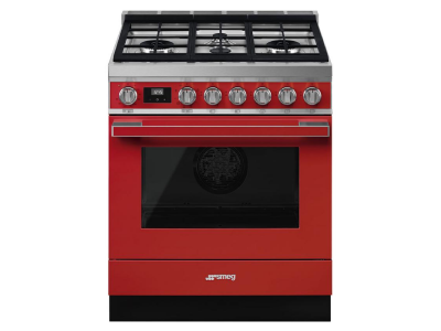30" SMEG Cooker Portofino Freestanding Dual Fuel Range with 4 Burners in Red - CPF30UGMR