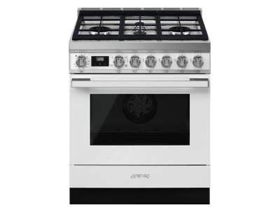 30" SMEG Cooker Portofino Freestanding Gas Range with 4 Burners in White - CPF30UGGWH