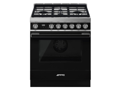 30" SMEG Cooker Portofino Freestanding Gas Range with 4 Burners in Black - CPF30UGGBL