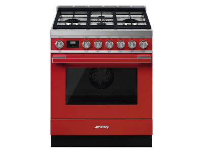 30" SMEG Cooker Portofino Freestanding Gas Range with 4 Burners in Red - CPF30UGGR