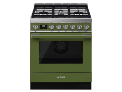 30" SMEG Cooker Portofino Freestanding Gas Range with 4 Burners in Olive Green - CPF30UGGOG