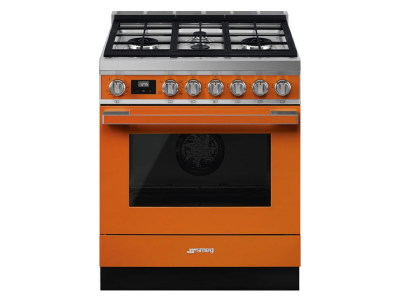 30" SMEG Cooker Portofino Freestanding Gas Range with 4 Burners in Orange - CPF30UGGOR
