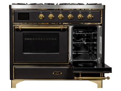 40" ILVE Majestic II Dual Fuel Range with Brass Trim in Matte Graphite - UMD10FDNS3MGG-LP