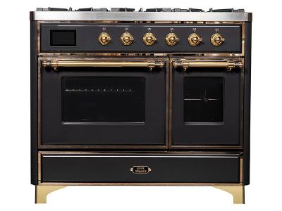 40" ILVE Majestic II Dual Fuel Range with Brass Trim in Matte Graphite - UMD10FDNS3MGG-LP