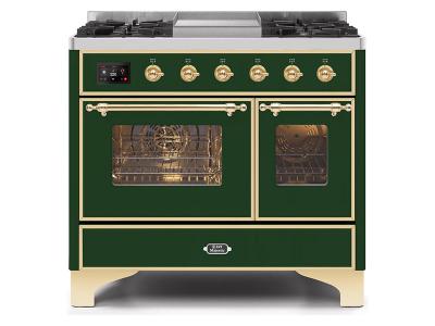 40" ILVE Majestic II Dual Fuel Range with Brass Trim in Emerald Green - UMD10FDNS3EGG-NG