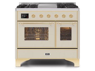 40" ILVE Majestic II Dual Fuel Range with Brass Trim in Antique White - UMD10FDNS3AWG-NG