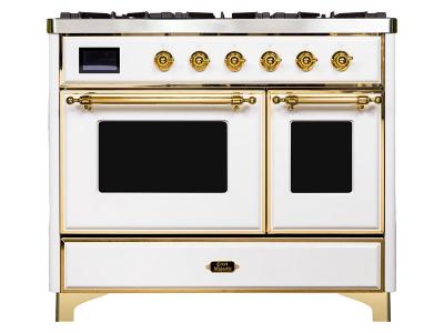 40" ILVE Majestic II Dual Fuel Range with Brass Trim in White  - UMD10FDNS3WHG-NG