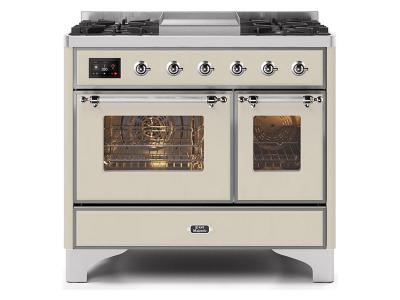 40" ILVE Majestic II Dual Fuel Range with Chrome Trim in Antique White - UMD10FDNS3AWC-LP