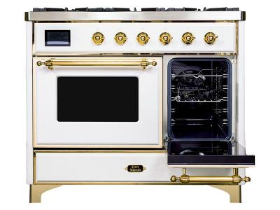 40" ILVE Majestic II Dual Fuel Range with Brass Trim in White  - UMD10FDNS3WHG-LP