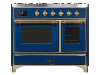 40" ILVE Majestic II Dual Fuel Range with Brass Trim in Blue - UMD10FDNS3MBG-LP