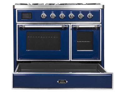 40" ILVE Majestic II Dual Fuel Range with Chrome Trim in Blue - UMD10FDNS3MBC-LP