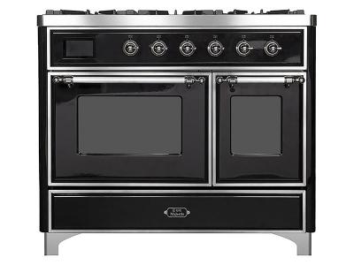 40" ILVE Majestic II Dual Fuel Range with Chrome Trim in Glossy black - UMD10FDNS3BKC-NG