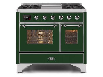 40" ILVE Majestic II Dual Fuel Range with Chrome Trim in Emerald Green - UMD10FDNS3EGC-NG