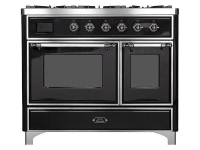 40" ILVE Majestic II Dual Fuel Range with Chrome Trim in Glossy Black - UMD10FDNS3BKC-LP