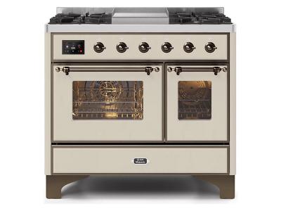 40" ILVE Majestic II Dual Fuel Range with Bronze Trim in Antique White - UMD10FDNS3AWB-LP