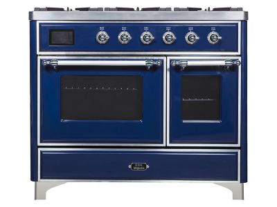 40" ILVE Majestic II Dual Fuel Range with Chrome Trim in Blue - UMD10FDNS3MBC-NG