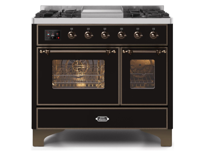 40" ILVE Majestic II Dual Fuel Range with Bronze Trim in Glossy Black - UMD10FDNS3BKB-NG