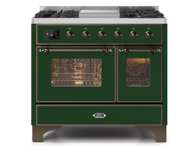 40" ILVE Majestic II Dual Fuel Range with Bronze Trim in Emerald Green - UMD10FDNS3EGB-LP