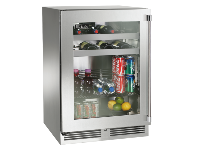 24" Perlick Indoor Signature Series Left-Hinge Beverage Center in Stainless Steel Glass Door - HP24BS43LL