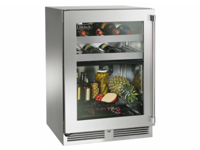 24" Perlick Indoor Signature Series Left-Hinge Dual-Zone Wine Refrigerator in Stainless Steel Glass Door - HP24CS43LL