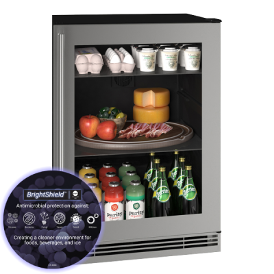 24" U-Line Compact Refrigerator with 5.7 Cu. Ft. Capacity and Stainless Frame Brightshield - UHRE124-SG81A