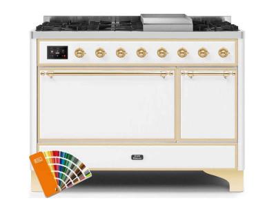 48" ILVE Majestic II Dual Fuel Natural Gas Range with Brass Trim in Custom RAL  - UM12FDQNS3/RALG NG