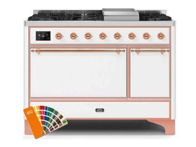 48" ILVE Majestic II Dual Fuel Liquid Propane Freestanding Range with Copper Trim in Custom RAL Color  - UM12FDQNS3/RALP LP