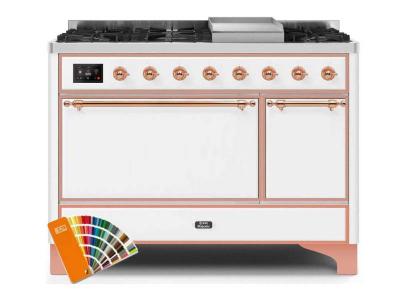 48" ILVE Majestic II Dual Fuel Natural Gas Freestanding Range with Copper Trim in Custom RAL Color  - UM12FDQNS3/RALP NG
