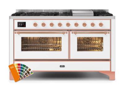 60" ILVE Majestic II Dual Fuel Liquid Propane Range with Copper Trim in Custom RAL  - UM15FDNS3/RALP LP