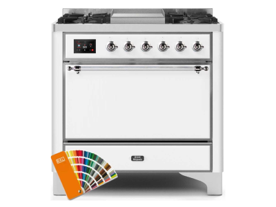 36" ILVE Majestic II Dual Fuel Natural Gas Freestanding Range with Chrome Trim in Custom RAL - UM09FDQNS3RALC NG