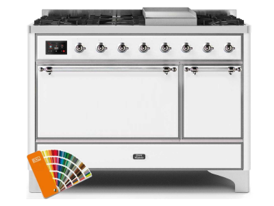 48" ILVE Majestic II Dual Fuel Natural Gas Freestanding Range with Chrome Trim in Custom RAL - UM12FDQNS3/RALC NG