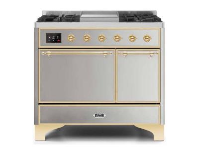 40" ILVE Majestic II Dual Fuel Liquid Propane Range with Brass Trim in Stainless Steel - UMD10FDQNS3/SSG LP
