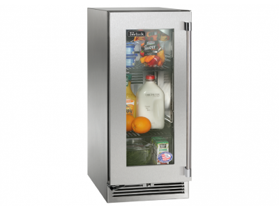 15" Perlick Marine and Coastal Signature Series Left-Hinge Refrigerator in Stainless Steel Glass Door with Door Lock - HP15RM43LL