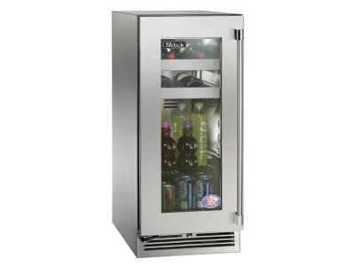 15" Perlick Marine and Coastal Signature Series Left-Hinge Beverage Center in Stainless Steel Glass Door with Door Lock - HP15BM43LL