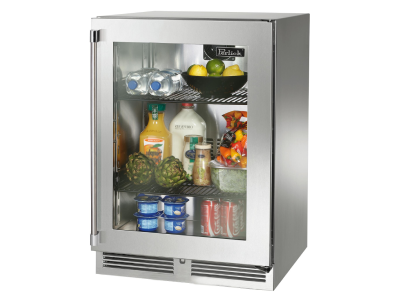 24" Perlick Marine Signature Series Right-Hinge Refrigerator in Stainless Steel Glass Door with Door Lock - HP24RM43RL